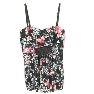 NWOT Torrid black floral print rope tank blouse L